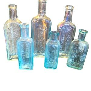 Vintage 1900’s Set of Six Medicine Bottles. Rare. Great for props Med Grad Party